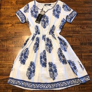 OASAP White Blue Dress